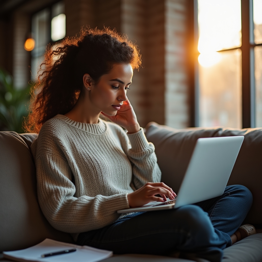 Solopreneur reviewing website analytics dashboard on a laptop at a wooden desk